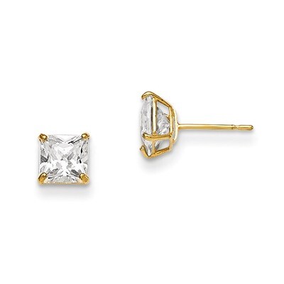 5Mm Square CZ Basket Set Stud Earrings 14k Gold GK654, MPN: GK654, 191101364334