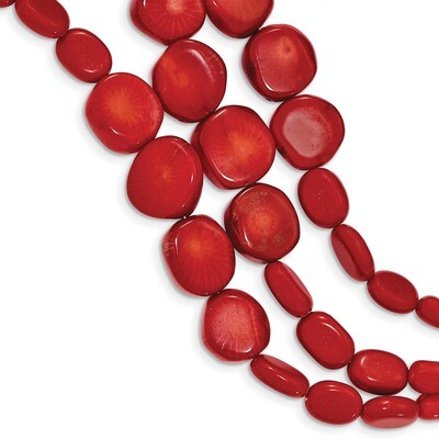 Red Coral with 1 inch Extender Triple Strand Bracelet 7 Inch Sterling Silver QH5307-7, MPN: QH5307-…