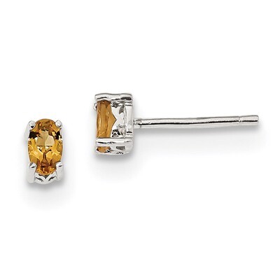 5x3mm Oval Citrine Post Earrings Sterling Silver Rhodium-plated QBE29NOV, MPN: QBE29NOV, 1911010487…