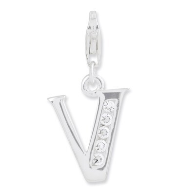 Letter V Charm Sterling Silver Synthetic Diamond QCC104V by Amore La Vita, MPN: QCC104V, 8839573305…