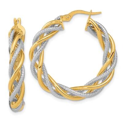 White Rhodium Polished Textured Twisted Hoop Earrings 14k Gold TF2118YW, MPN: TF2118YW, 883957990163