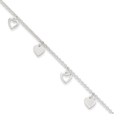 9 Inch 9 Polished Heart &amp; Extension Anklet Sterling Silver QG3148-9, MPN: QG3148-9, 886774988580