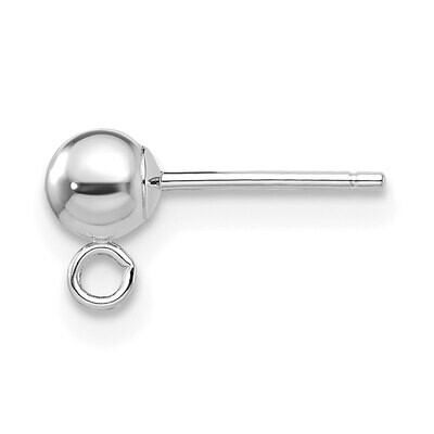 4mm Lightweight Ball with Ring Post Earring Mounting 14k White Gold WG608, MPN: WG608,