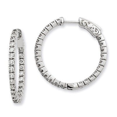 Diamond In and Out Hinged Hoop Earrings Sterling Silver Rhodium-plated QE8027, MPN: QE8027, 8867747…