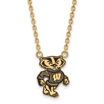 University of Wisconsin Large Enamel Pendant with Chain Necklace Gold-plated Silver GP095UWI-18, MP…
