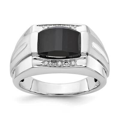 10k Gold White Gold Polished &amp; Brushed 1-10.5X8.2 Onyx &amp; Diamond Ring RMS1634/FACOX-0WAS43