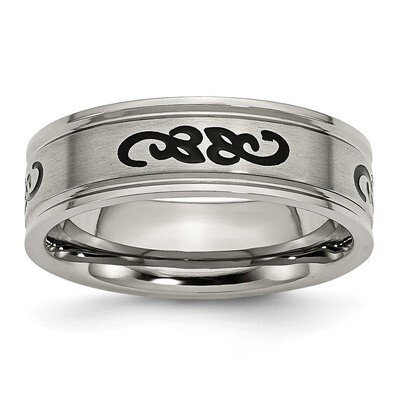 Black Rubber Ridged Edge 7mm Brushed Band Titanium TB277-10