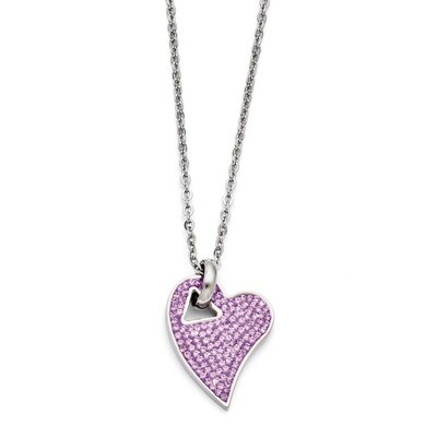Polished Light Purple Crystal Heart Pendant Necklace - Stainless Steel SRN1274 by Chisel, MPN: SRN1…