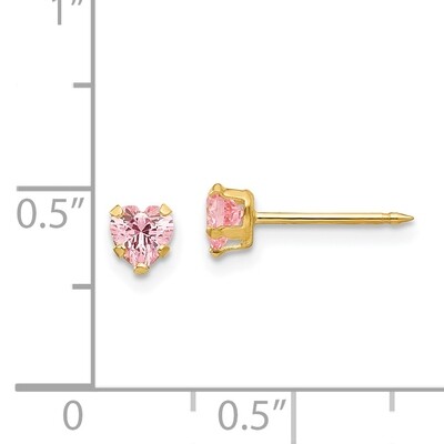 4mm Pink Heart Cubic Zirconia Earrings 14k Gold 471E, MPN: 471E,