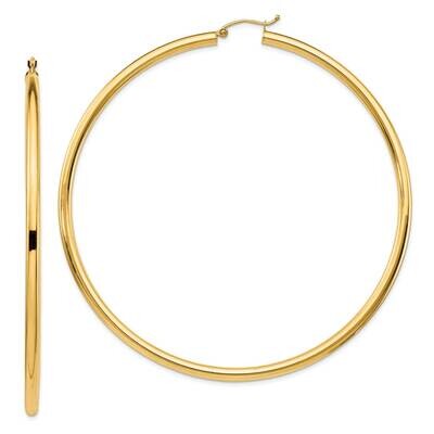 14K Polished 3X80mm Round Tube Hoop Earrings 14k Gold Polished T1160, MPN: T1160, 883957859231