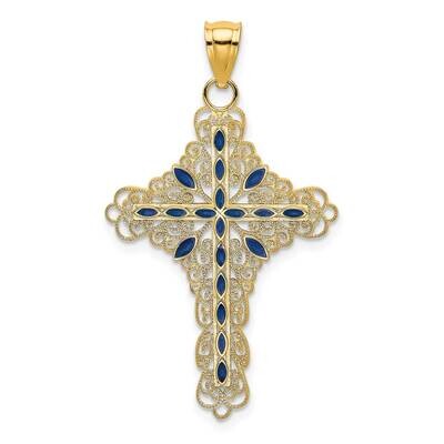 Blue Enamel Filigree Cross Charm 14k Gold K6647, MPN: K6647, 637218104963
