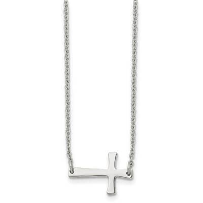 Sideways Cross Necklace Stainless Steel Polished SRN1208-16, MPN: SRN1208-16, 886774233703