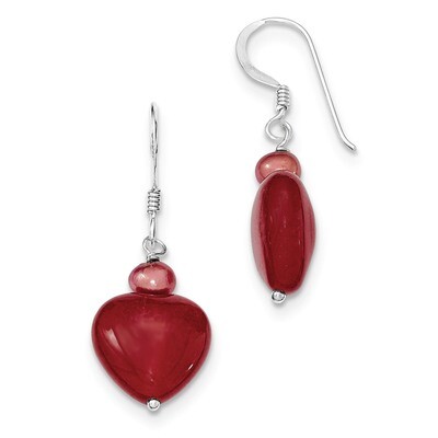 Red Jade Hearts Cultured Pearl Earrings Sterling Silver QE6380, MPN: QE6380, 886774247946