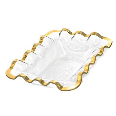 Annieglass Ruffle Gold Bread Basket 10 3/4 x 13 1/2 Inch, MPN: G208, UPC: