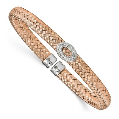 Rose-Tone Cz Woven Cuff Sterling Silver QLF824