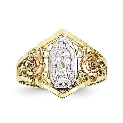 Two-tone &amp; Rhodium Our Lady of Guadalupe Ring 10k Gold 10C1288, MPN: 10C1288, 886774021515