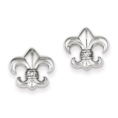 Fleur de lis Post Earrings Sterling Silver Rhodium-plated Diamond QE9225, MPN: QE9225, 883957019499