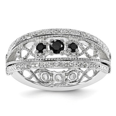 Black Sapphire &amp; Created White Sapphire Flip Ring Sterling Silver QSK1813, MPN: QSK1813, 8867743744…