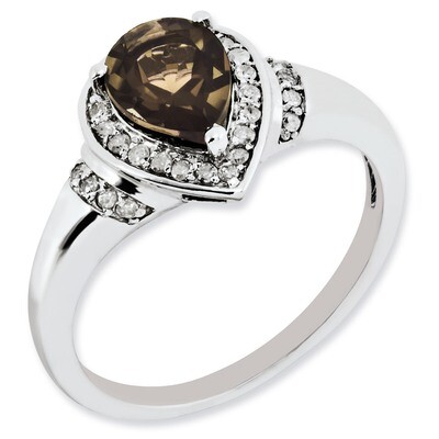 Smoky Quartz Ring Sterling Silver Diamond QR3054SQ, MPN: QR3054SQ, 883957154695