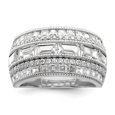Rhodium-Plated CZ Diamond Ring Sterling Silver Polished QR7257, MPN: QR7257,