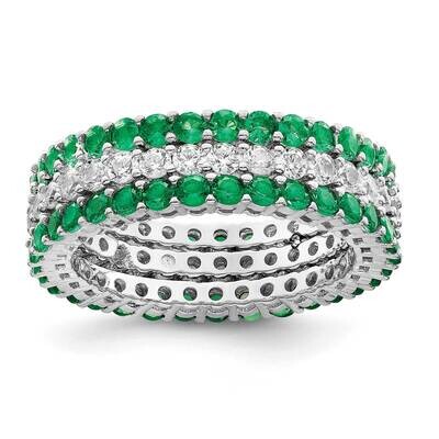 Green &amp; White CZ Diamond 3 Ring Set Sterling Silver Rhodium-Plated Polished QR7388, MPN: QR7388,