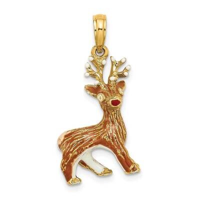Enamel Rudolph The Red Nose Reindeer Charm 14k Gold 3-D K6983, MPN: K6983, 637218136070