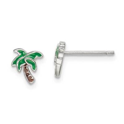 Enameled Palm Tree Post Earrings Sterling Silver QE14345, MPN: QE14345, 886774120645