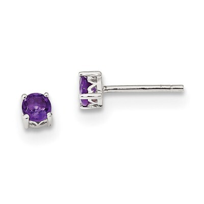 4mm Round Amethyst Post Earrings Sterling Silver Rhodium-plated QBE26FEB, MPN: QBE26FEB, 1911010485…