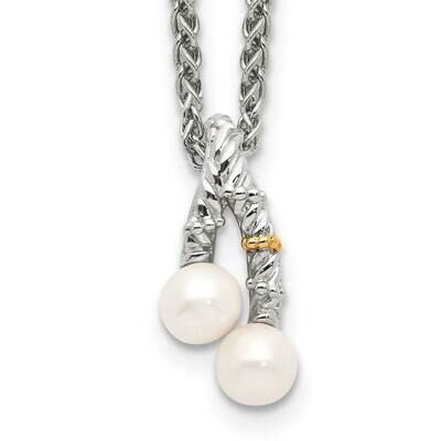 Pearl Chain Slide Necklace 18 Inch Sterling Silver with 14k Gold QTC1537, MPN: QTC1537, 883957746197