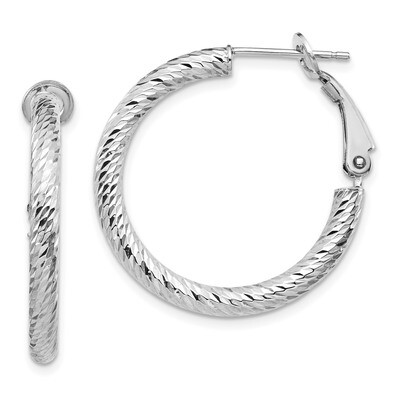 Leslie&#39;s 3x20 Round Omega Back Hoop Earrings 10k White Gold Diamond-cut HB-10LE474W, MPN: 10LE474W,…