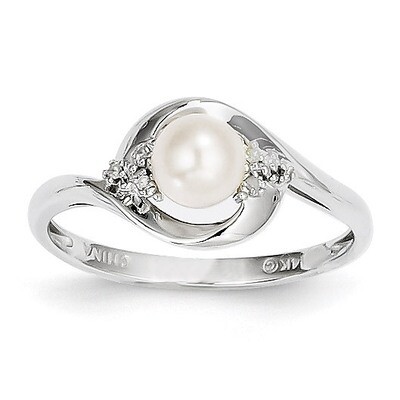 Cultured Pearl Diamond Ring 14k White Gold Genuine XBS377, MPN: XBS377, 883957413792