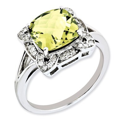 Lemon Quartz Ring Sterling Silver Diamond QR3038LQ, MPN: QR3038LQ, 883957361284