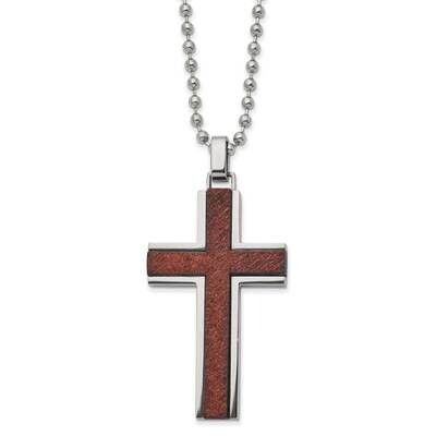 Wood Inlay Cross 22 Inch Necklace Stainless Steel Polished SRN2942-22 by Chisel, MPN: SRN2942-22, 1…