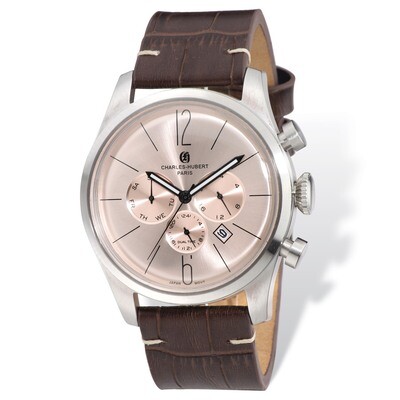 Charles Hubert Stainless Leather Band 46mm Dual Time Watch Men&#39;s XWA4791, MPN: XWA4791, 848870006810