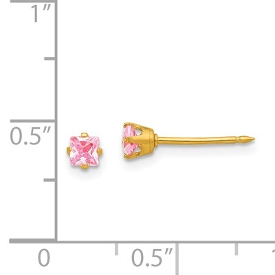 3mm Square Pink Ice Earrings 14k Gold 470E, MPN: 470E,