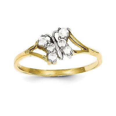 Synthetic Diamond Butterfly Ring 10K Gold &amp; Rhodium 10C1232, MPN: 10C1232, 886774020952