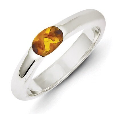 Sterling Silver Yellow Oval Diamond Half Bezel Ring QR4308-8