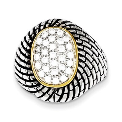 Sterling Silver Vermeil Antiqued Oval Diamond Ring QR2642-7