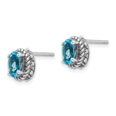 Blue Topaz Antiqued Earrings Sterling Silver QTC275, MPN: QTC275, 883957315379