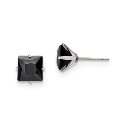 8mm Black Square CZ Stud Post Earrings Stainless Steel Polished SRE1113 by Chisel, MPN: SRE1113, 19…