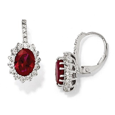 Cheryl M Ruby &amp; Cubic Zirconia Leverback Earrings Sterling Silver QCM981, MPN: QCM981, 883957432755