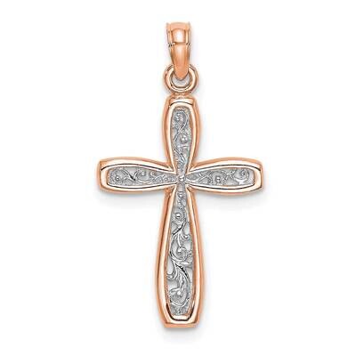 White Rhodium Filigree Center Border Cross 10k Rose Gold 10K8515R, MPN: 10K8515R,