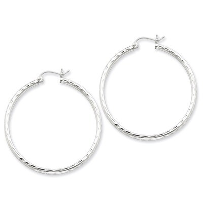 2.00mm Diamond Cut Hoop Earrings Sterling Silver Rhodium-plated QE4464, MPN: QE4464, 883957930831
