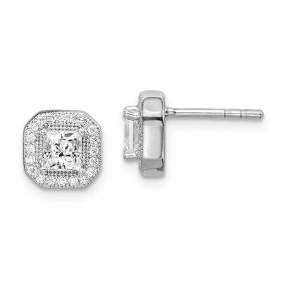 Post Earrings Sterling Silver Rhodium-plated CZ Diamond QE14470APR, MPN: QE14470APR, 886774078472