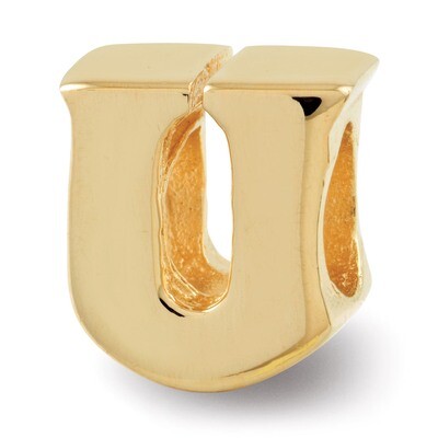 Gold-plated Letter U Bead - Sterling Silver QRS468UGP, MPN: QRS468UGP, 886774992204