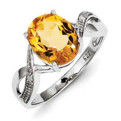 Citrine &amp; Diamond Ring Sterling Silver Rhodium QDX780, MPN: QDX780, 883957479958