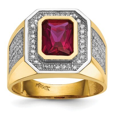 Emerald-Cut Red CZ Mens Ring 14k Gold Rhodium Plated Y13806, MPN: Y13806, 191101248436