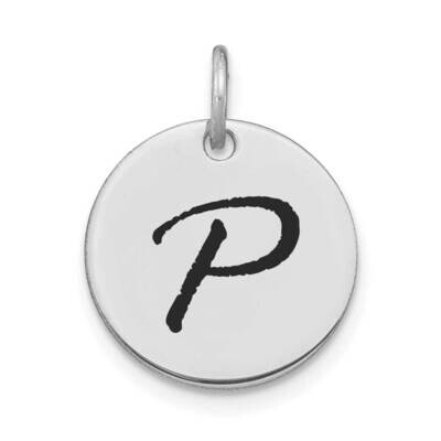 Letter P Black Epoxy Initial Disk Charm 14k White Gold Polished YC1436WP, MPN: YC1436WP, 1969040881…