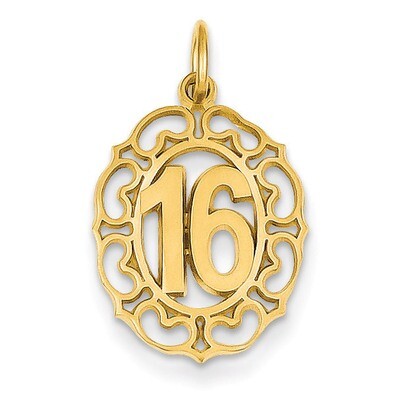 #16 in Oval Circle Pendant 14k Gold C994, MPN: C994, 886774960326