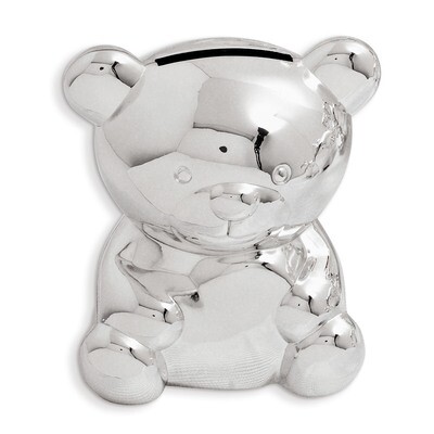 Small Teddy Bear Polished Metal Bank Silver-plated GM8370